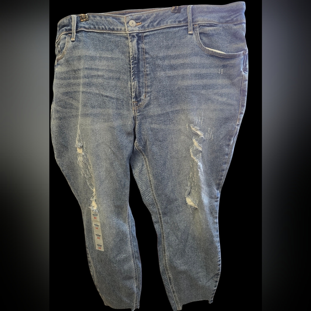 Old Navy Mid-Rise Rockstar Super Skinny Distressed Blue Jeans   Plus Size 24
